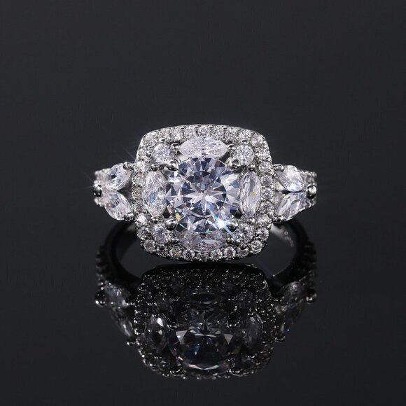 😍SHINY ROUND CZ SQUARE 925 STERLING SILVER LUXURY WEDDING RINGS FOR WOMEN, L053 - Picture 5 of 7